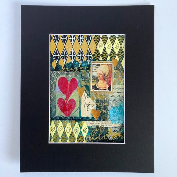 African Renaissance Original Art Painting Collage Mixed Media Matted 8x10in - Picture 2 of 11